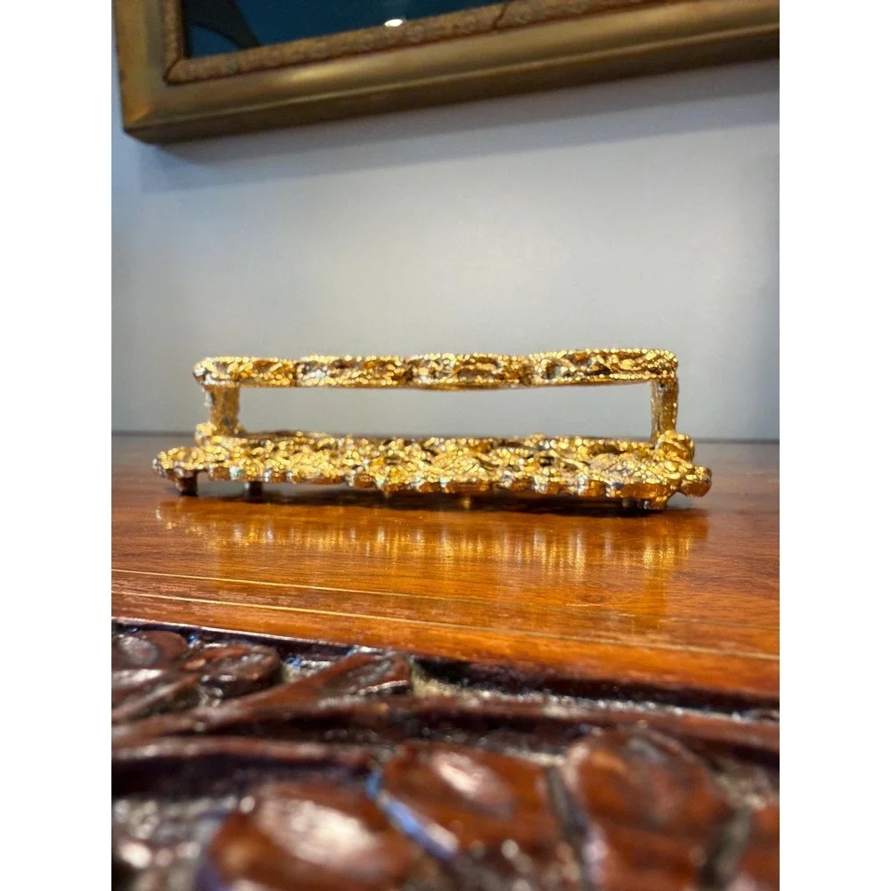 Vintage Hollywood Regency‎ Lipstick Holder • Gold Ormolu Style Vanity Organizer